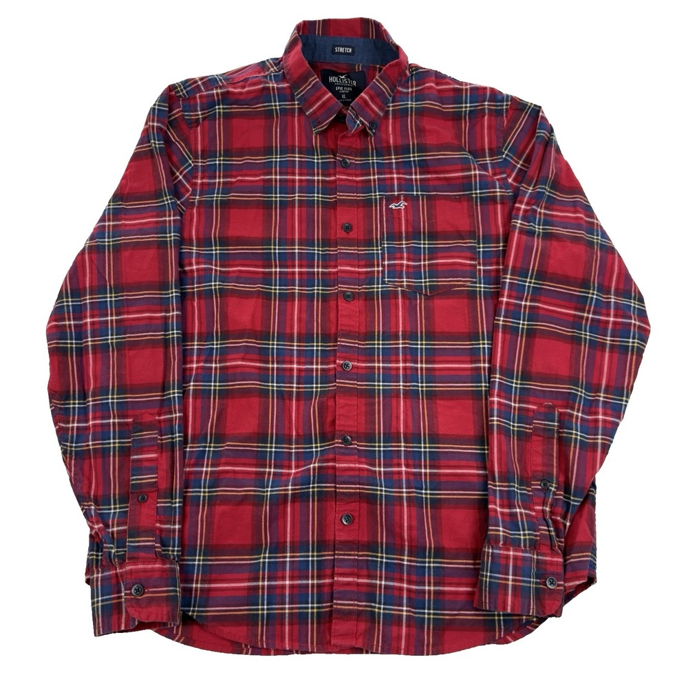 Hollister Long Sleeve‎ Plaid Button Down Shirt Mens XL Epic Flex Stretch Flannel